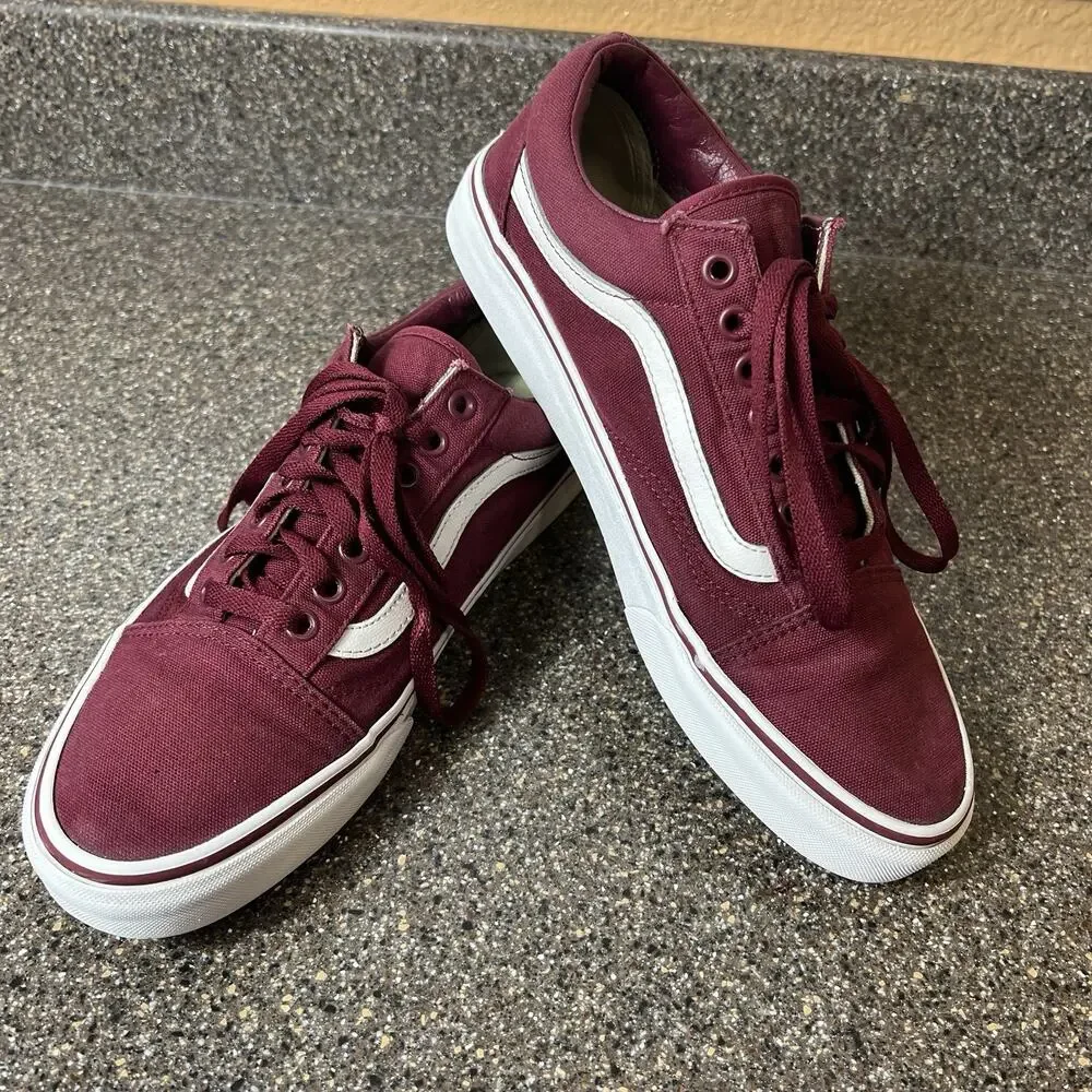 Vans Classic Mens Sz 9.5 Burgundy Canvas Skate Sneaker Shoe Lace Up Low Women 11